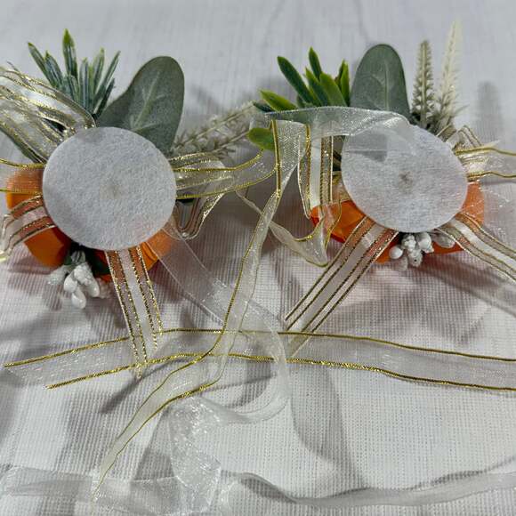 Orange Silk Rose Boutonniere and Wrist Corsage Set - Picture 6 of 8